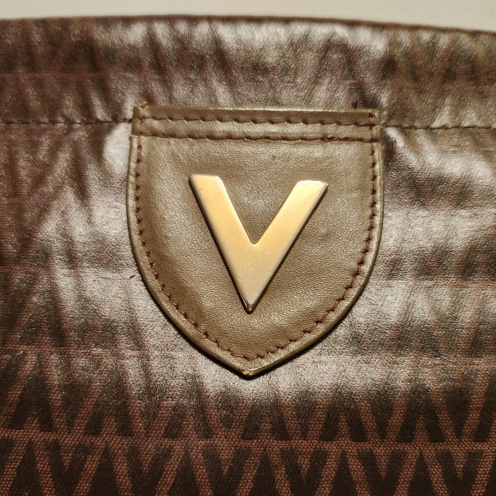 Mario Valentino Vintage Brown Clutch- Gold Logo W/Leather Accents EUC- Italy - Picture 3 of 12